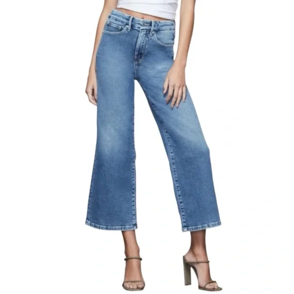 Good American Good Waist Palazzo Crop Jeans Womens Size 26 XS 2 Blue 453 Flare - Picture 3 of 12